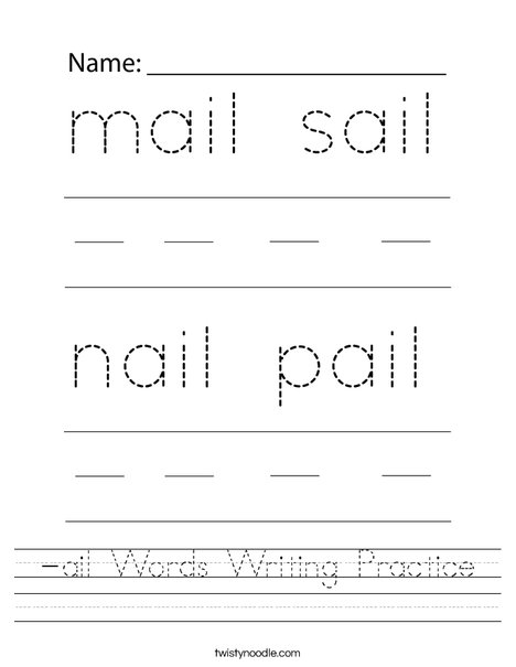-ail Words Writing Practice Worksheet