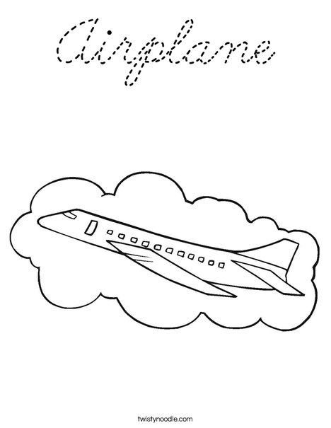 Airplane with Cloud Coloring Page