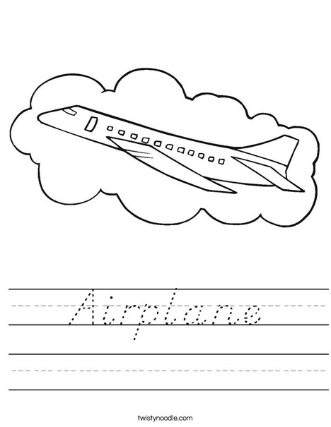 Airplane with Cloud Worksheet