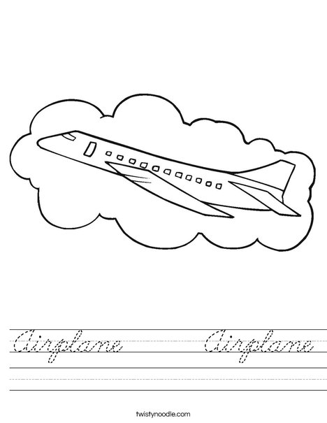 Airplane with Cloud Worksheet