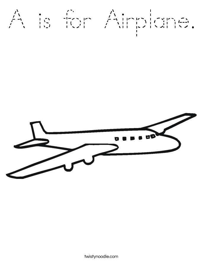 A is for Airplane. Coloring Page