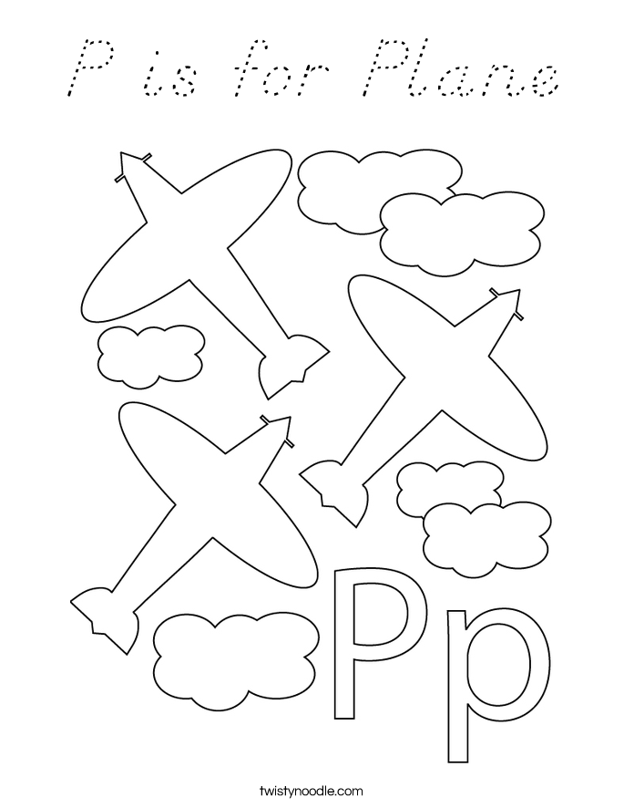 P is for Plane Coloring Page
