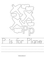 P is for Plane Handwriting Sheet