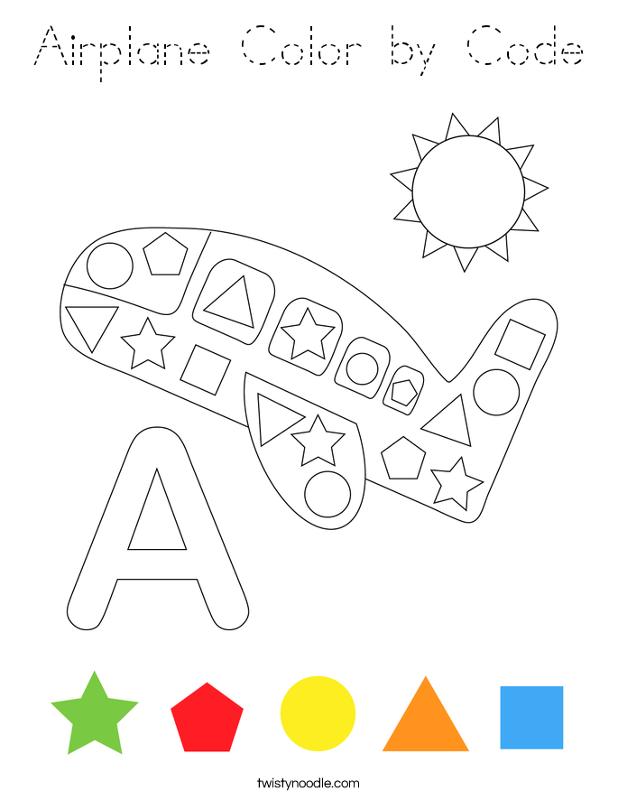 Airplane Color by Code Coloring Page