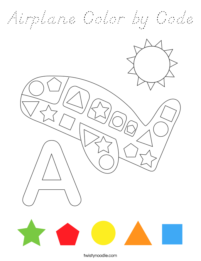 Airplane Color by Code Coloring Page