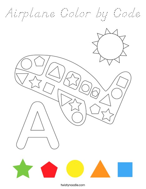 Airplane Color by Code Coloring Page