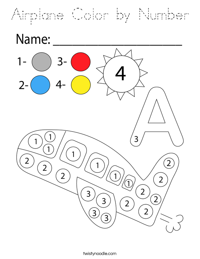 Airplane Color by Number Coloring Page