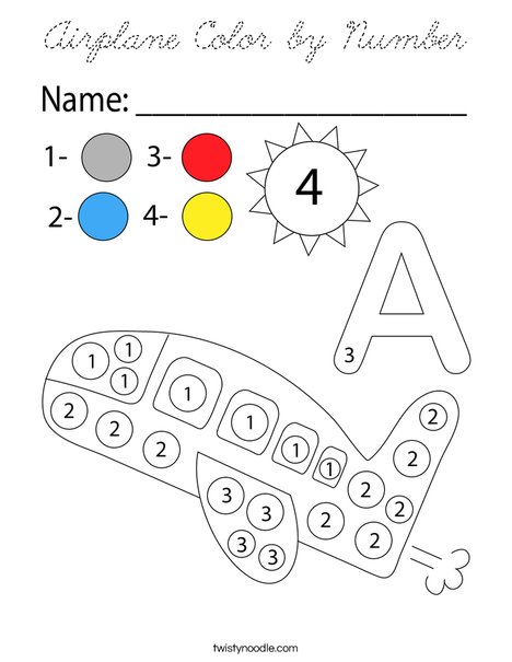 Airplane Color by Number Coloring Page