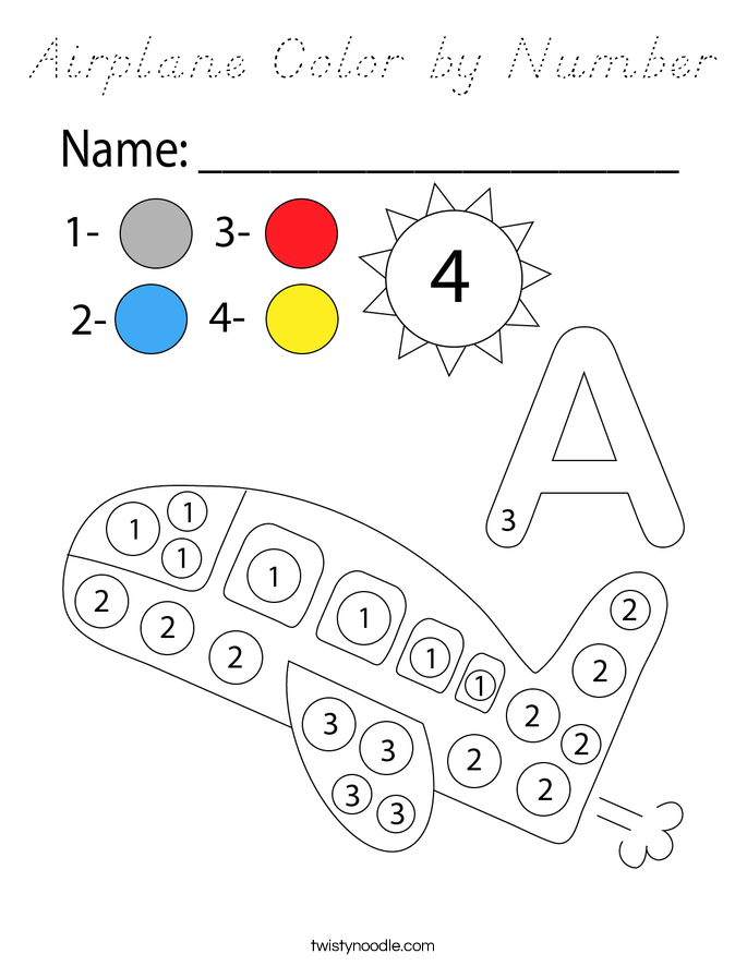Airplane Color by Number Coloring Page