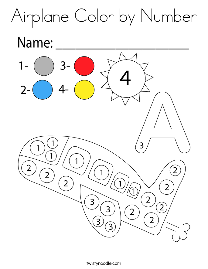 Airplane Color by Number Coloring Page