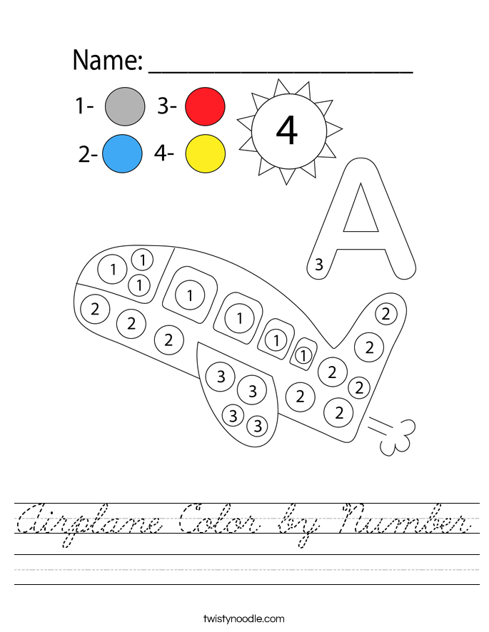 Airplane Color by Number Worksheet