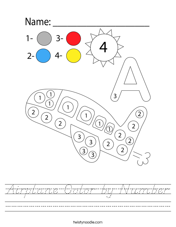 Airplane Color by Number Worksheet
