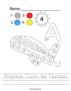 Airplane Color by Number Handwriting Sheet