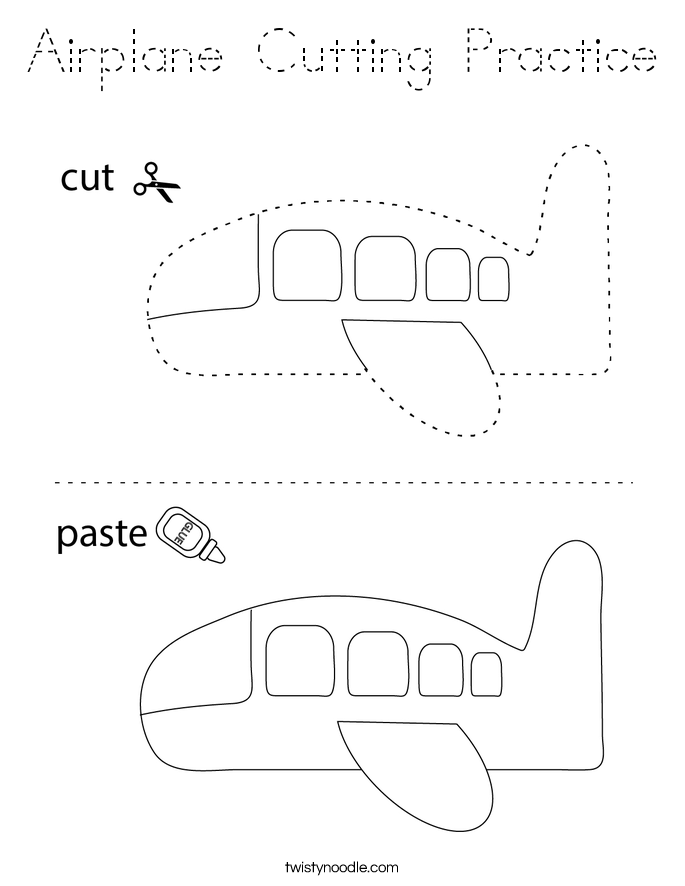 Airplane Cutting Practice Coloring Page