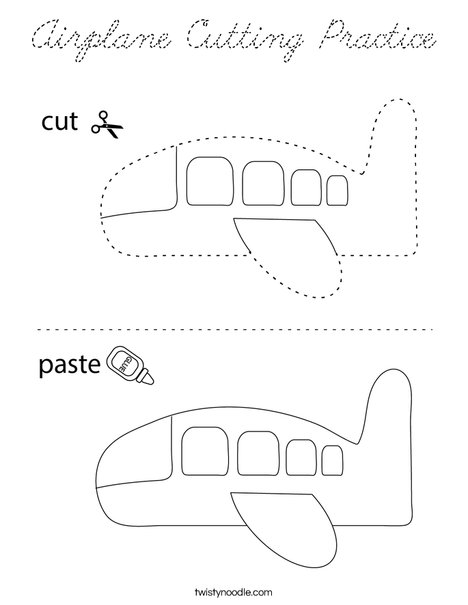 Airplane Cutting Practice Coloring Page