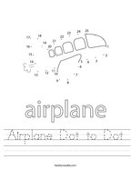 Airplane Dot to Dot Handwriting Sheet