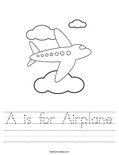 A is for Airplane Worksheet