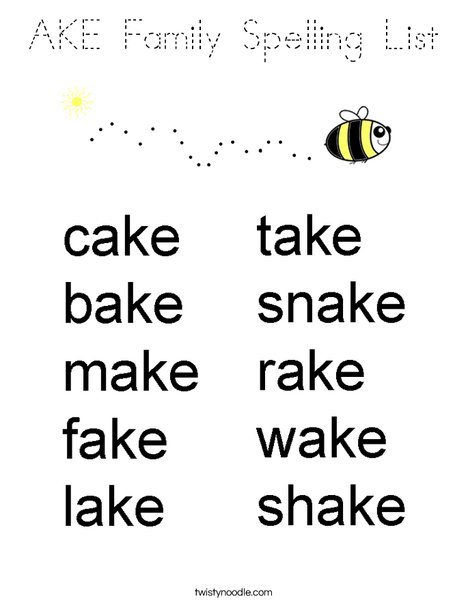 AKE Family Spelling List Coloring Page