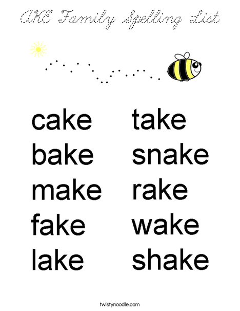 AKE Family Spelling List Coloring Page
