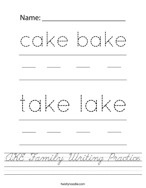 AKE Family Writing Practice Worksheet