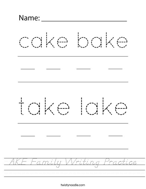 AKE Family Writing Practice Worksheet