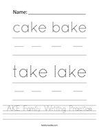 AKE Family Writing Practice Handwriting Sheet