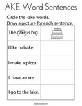 AKE Word Sentences Coloring Page