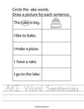 AKE Word Sentences Worksheet
