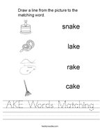 AKE Words Matching Handwriting Sheet