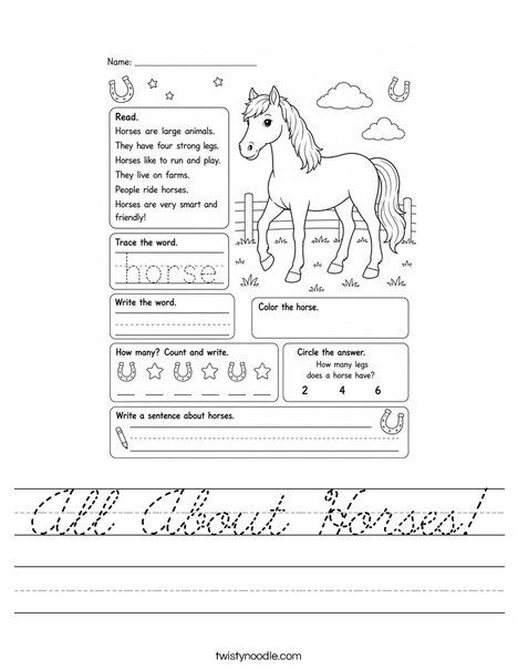 All About Horses! Worksheet