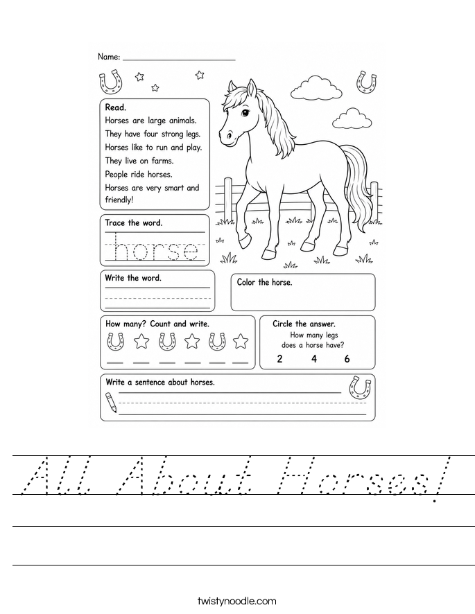 All About Horses! Worksheet
