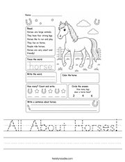 All About Horses Handwriting Sheet