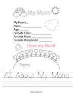 All About My Mom Handwriting Sheet