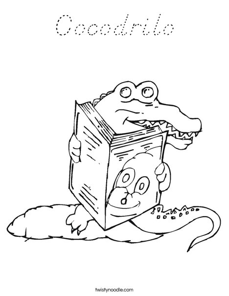 Alligator reading a book Coloring Page