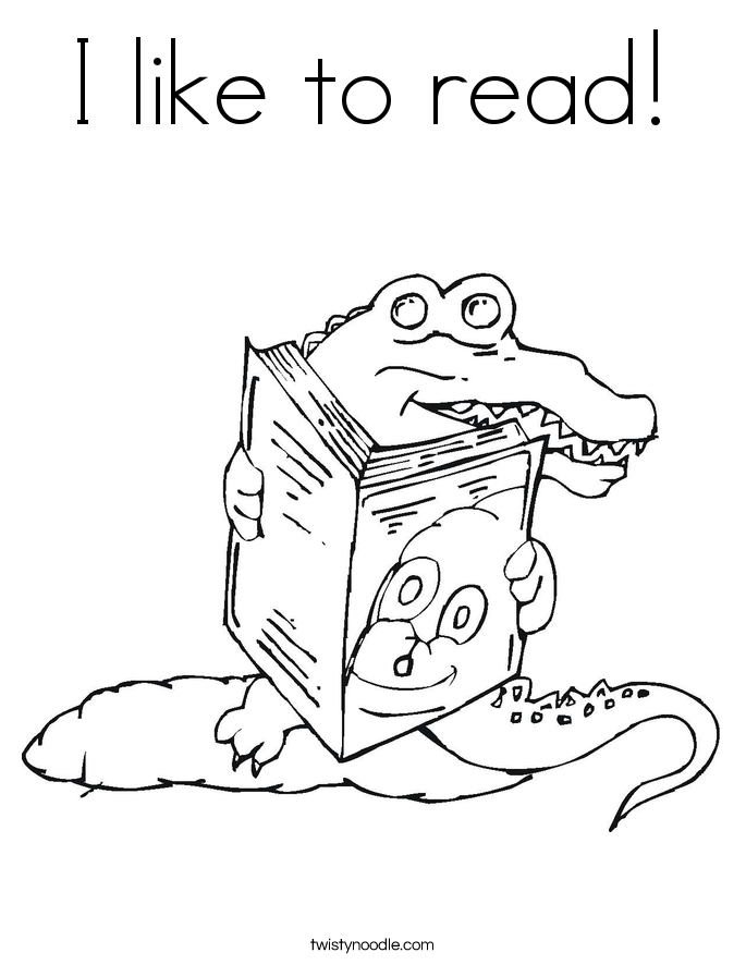 Download I like to read Coloring Page - Twisty Noodle