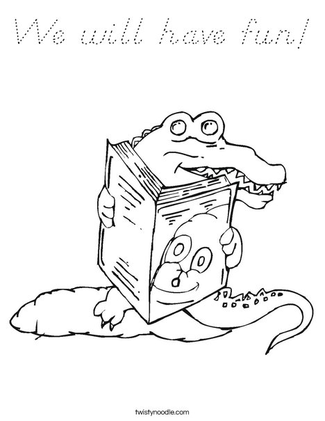 Alligator reading a book Coloring Page