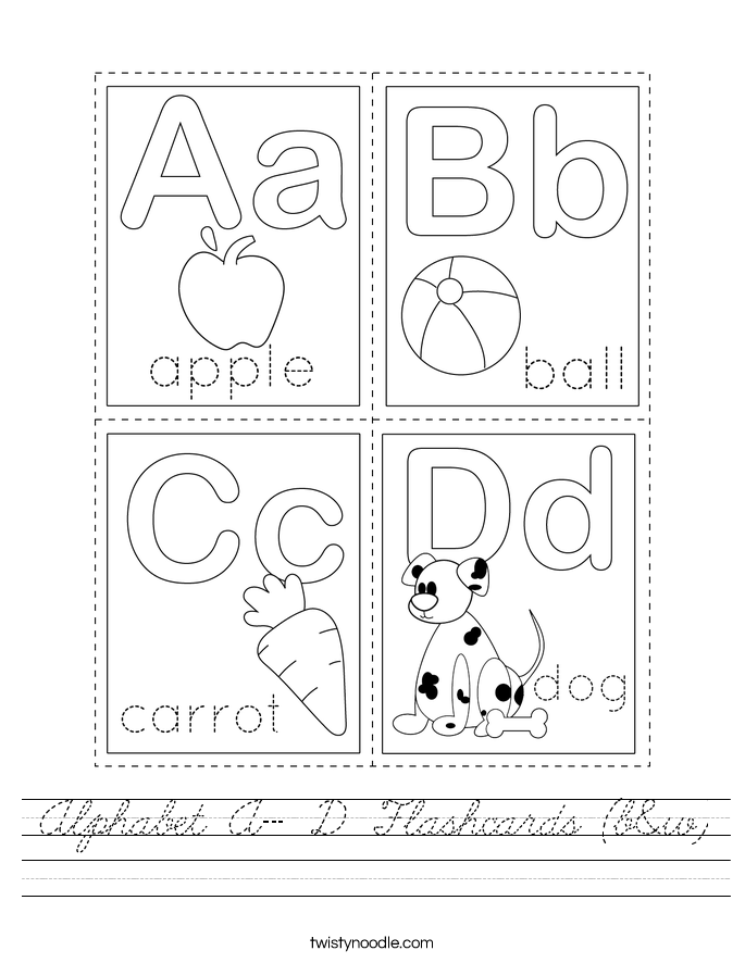 Alphabet A- D Flashcards (b&w) Worksheet