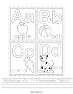 Alphabet A- D Flashcards (b&w) Handwriting Sheet