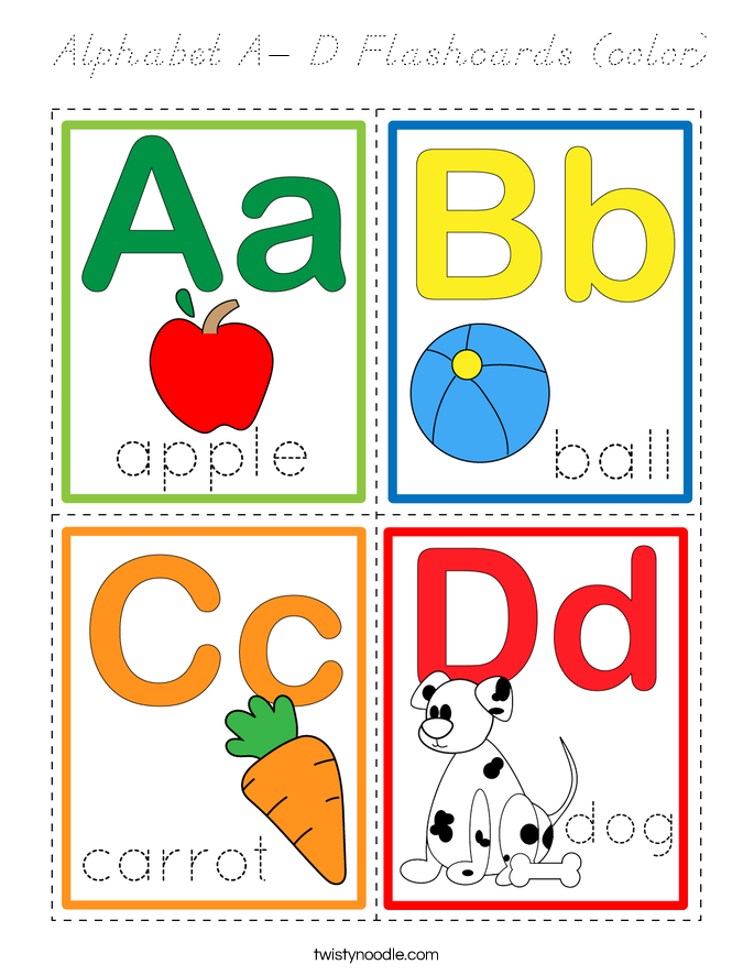 Alphabet A- D Flashcards (color) Coloring Page