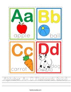 Alphabet A- D Flashcards (color) Handwriting Sheet