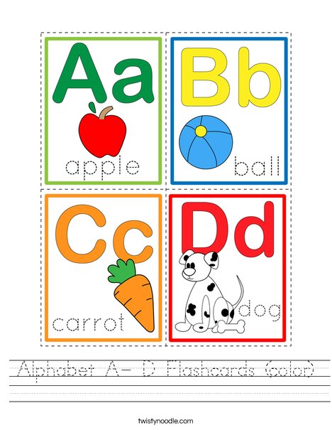 Alphabet A- D Flashcards (color) Worksheet