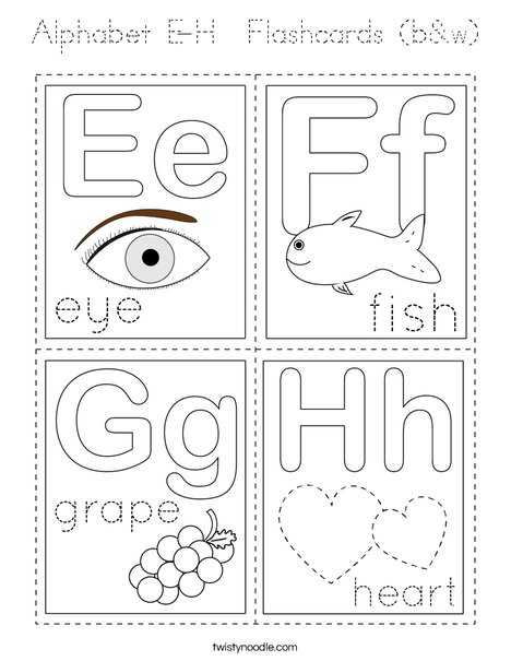 Alphabet E-H  Flashcards (b&w) Coloring Page