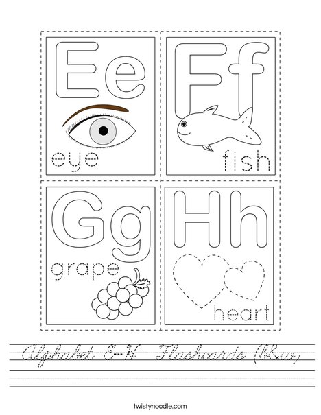 Alphabet E-H  Flashcards (b&w) Worksheet