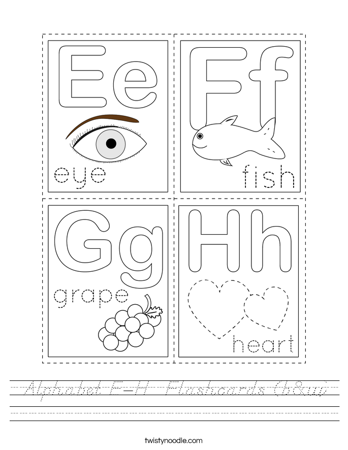 Alphabet E-H  Flashcards (b&w) Worksheet