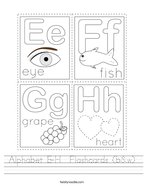 Alphabet E-H  Flashcards (b&w) Handwriting Sheet