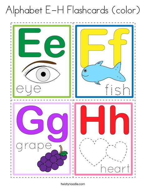 Alphabet E-H Flashcards (color) Coloring Page