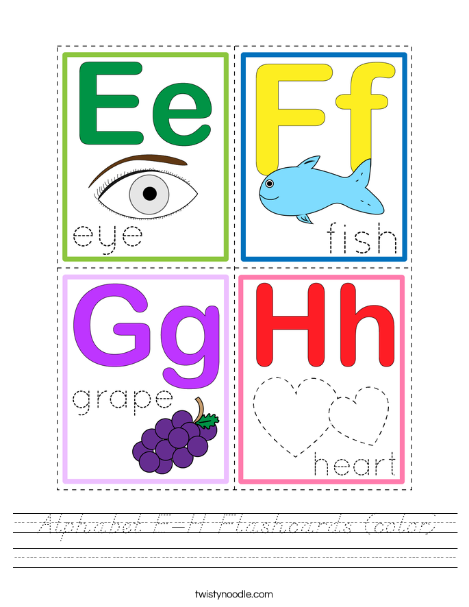 Alphabet E-H Flashcards (color) Worksheet