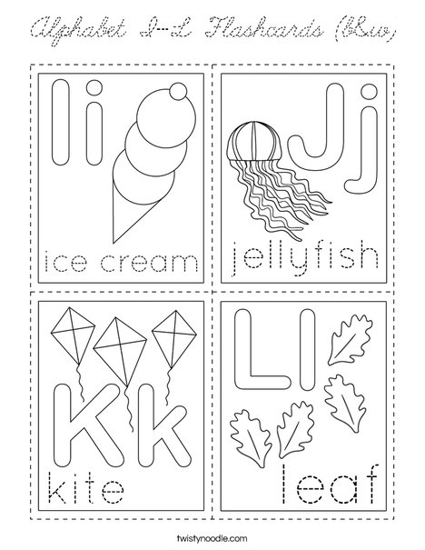 Alphabet I-L Flashcards (b&w) Coloring Page