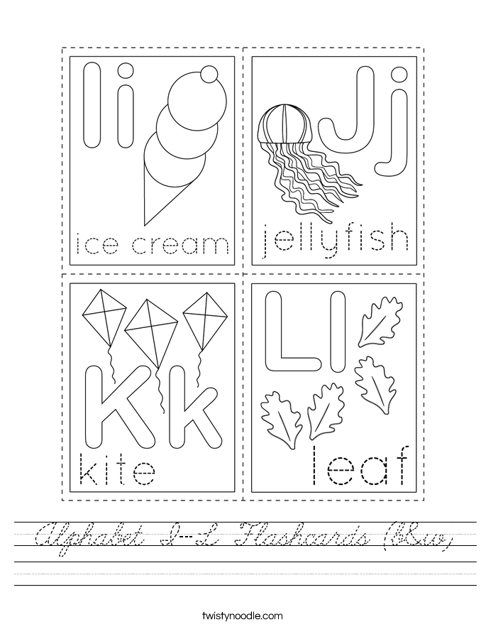 Alphabet I-L Flashcards (b&w) Worksheet