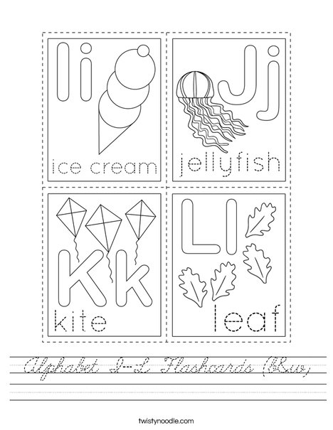 Alphabet I-L Flashcards (b&w) Worksheet